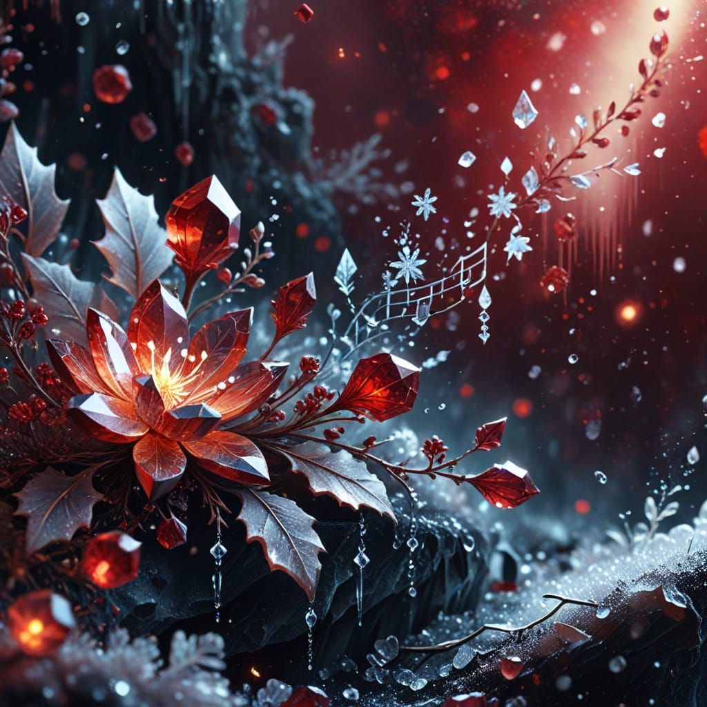 Dark Fantasy Crystal Emitting Musical Notes in Watercolor