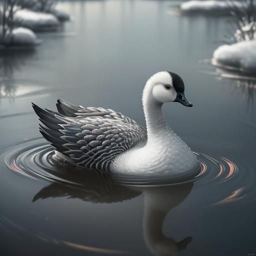 Surreal Winter Wonderland with Baby Goose Floating in a Vibr...
