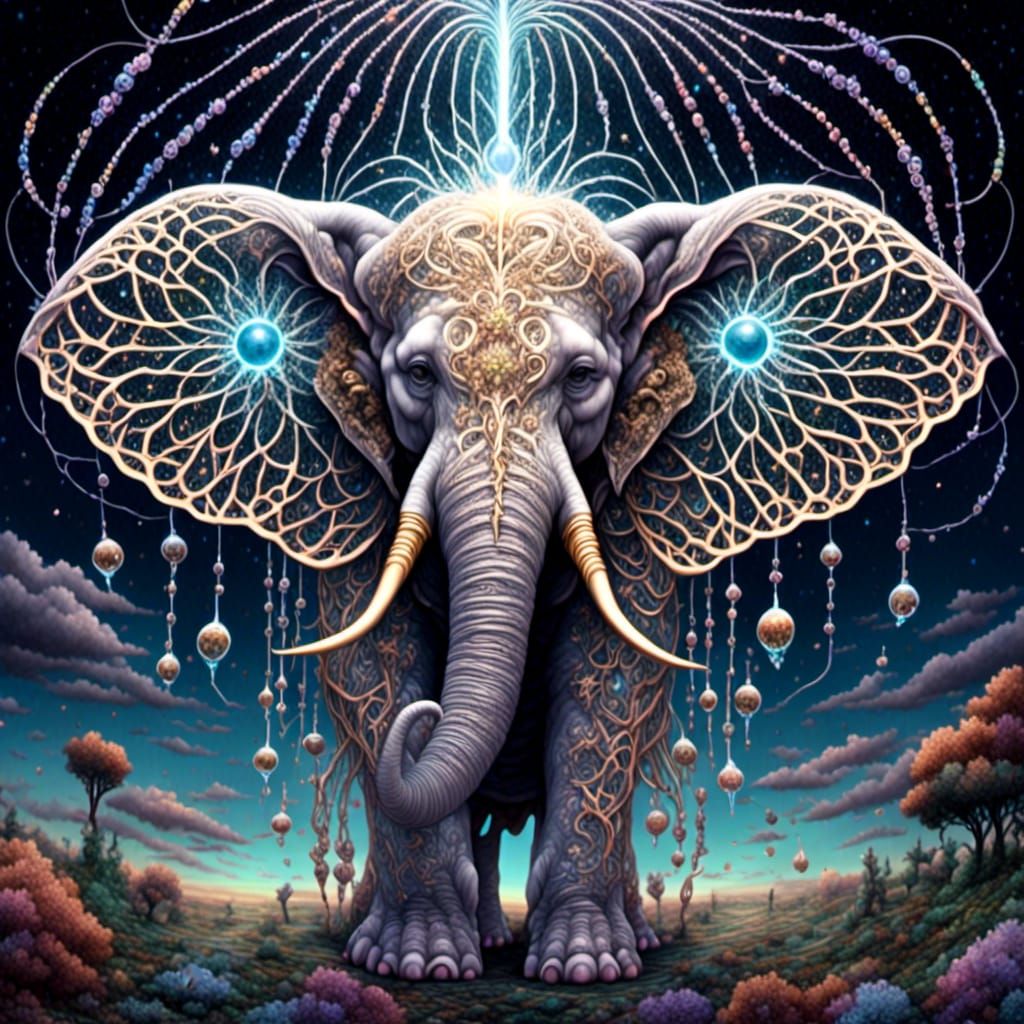 Ethereal Elephant Goddess in Cosmic Bloom