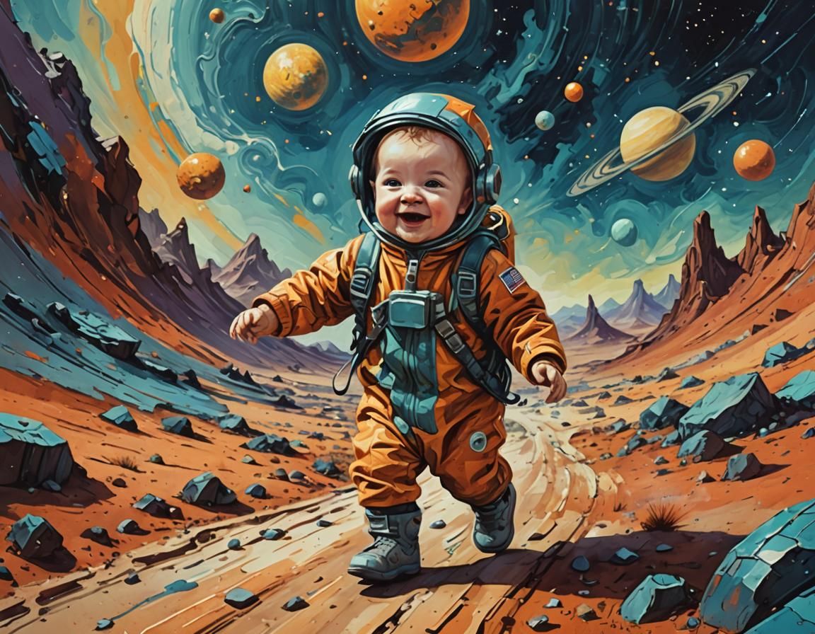 Little Alien Baby Explores Distant Cosmos