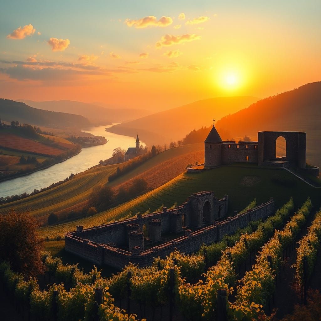 Majestic Castle Ruin Over the Serene Mosel River