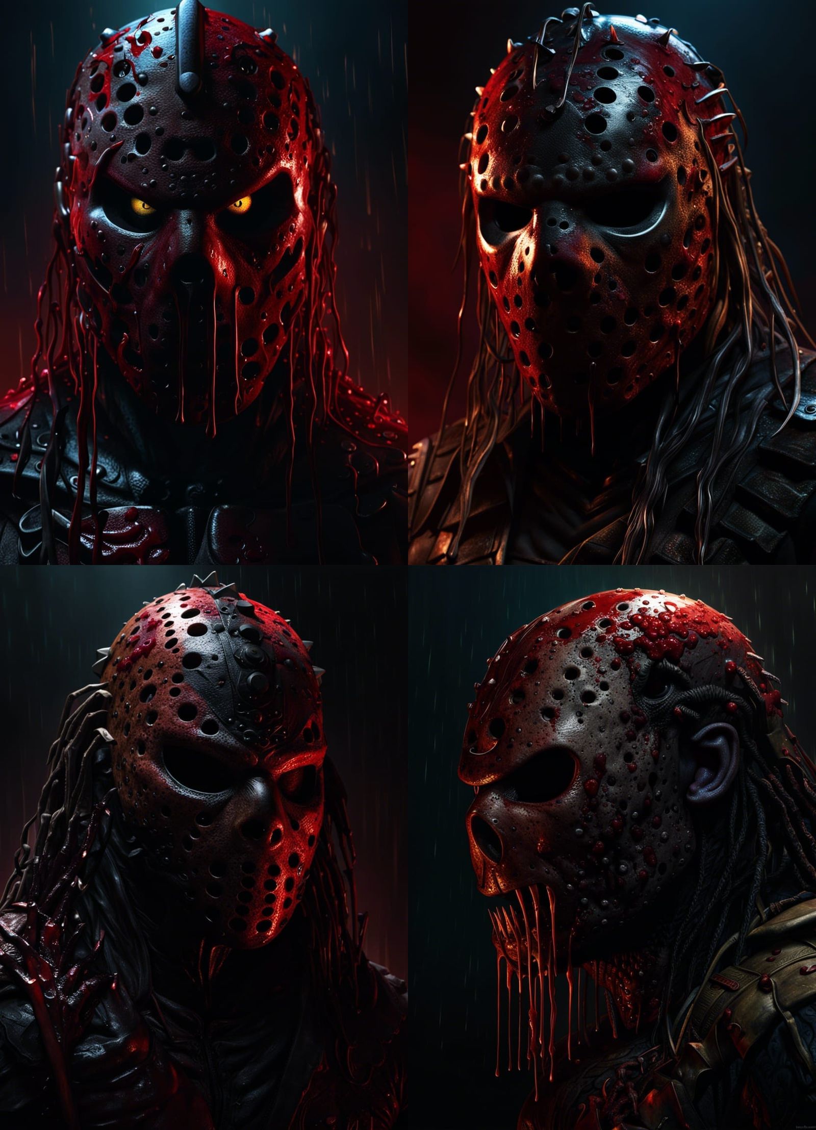 Hyperrealistic Portrait of a Jason Vorhees-Predator Hybrid