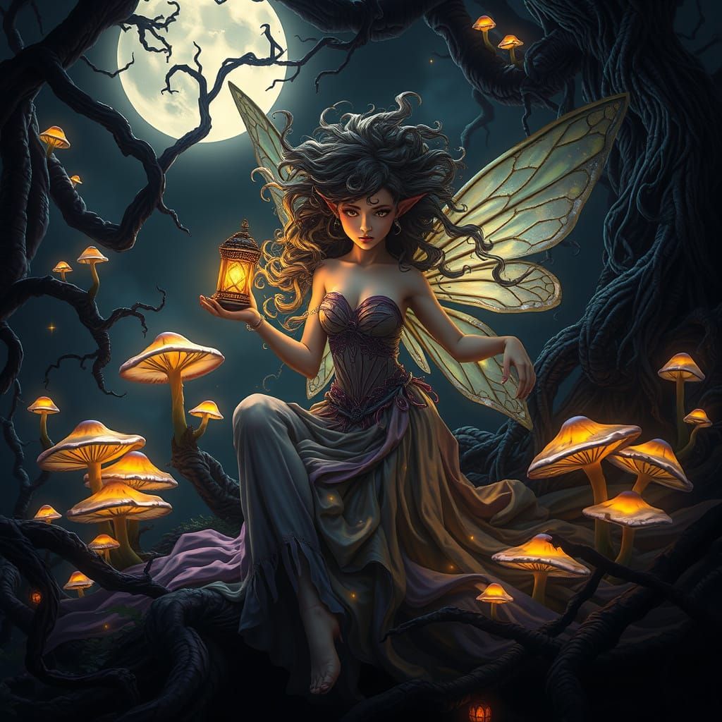 Mystical Goblincore Fairy in Dark Fantasy Art