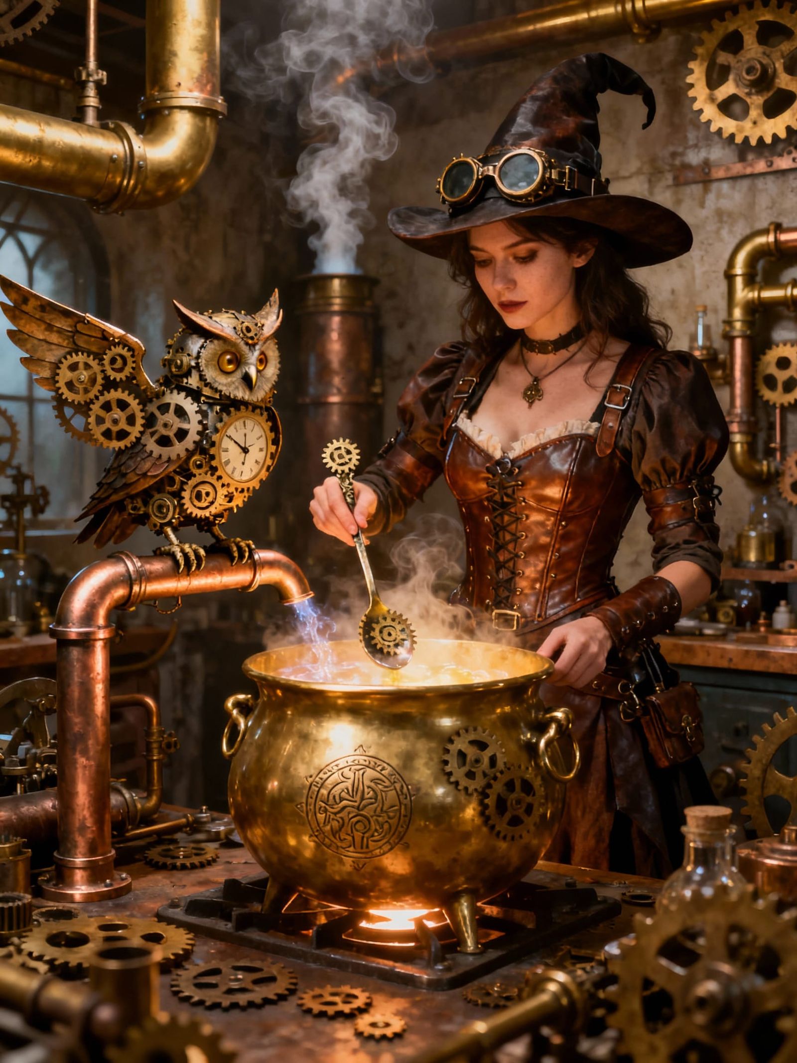 A steampunk witch.