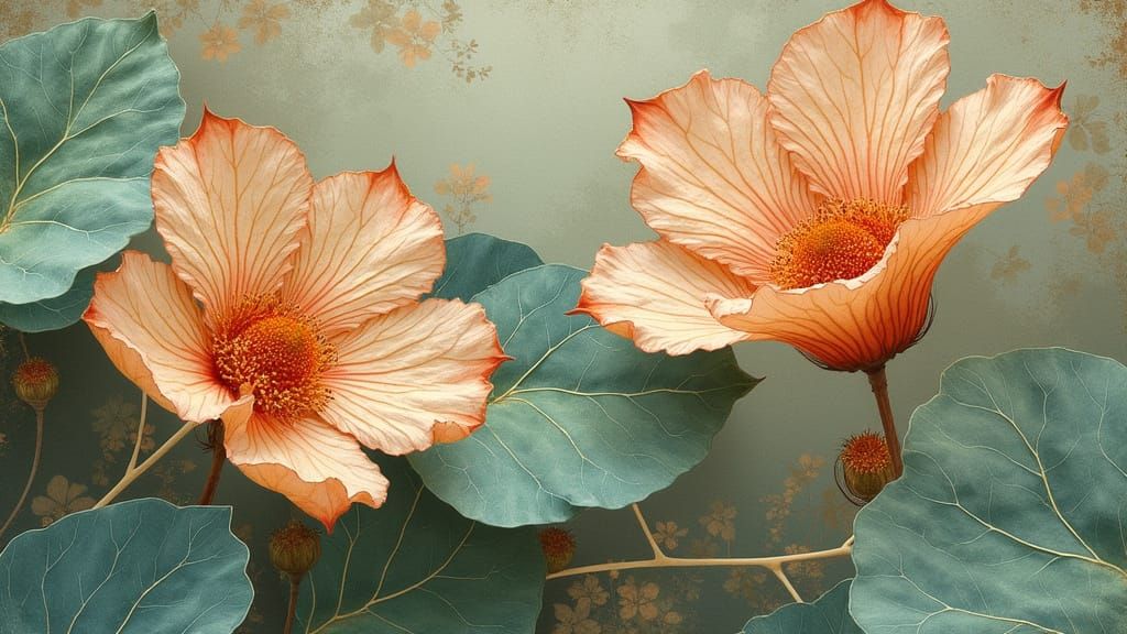 Lacy Begonia Leaves in Art Nouveau Style