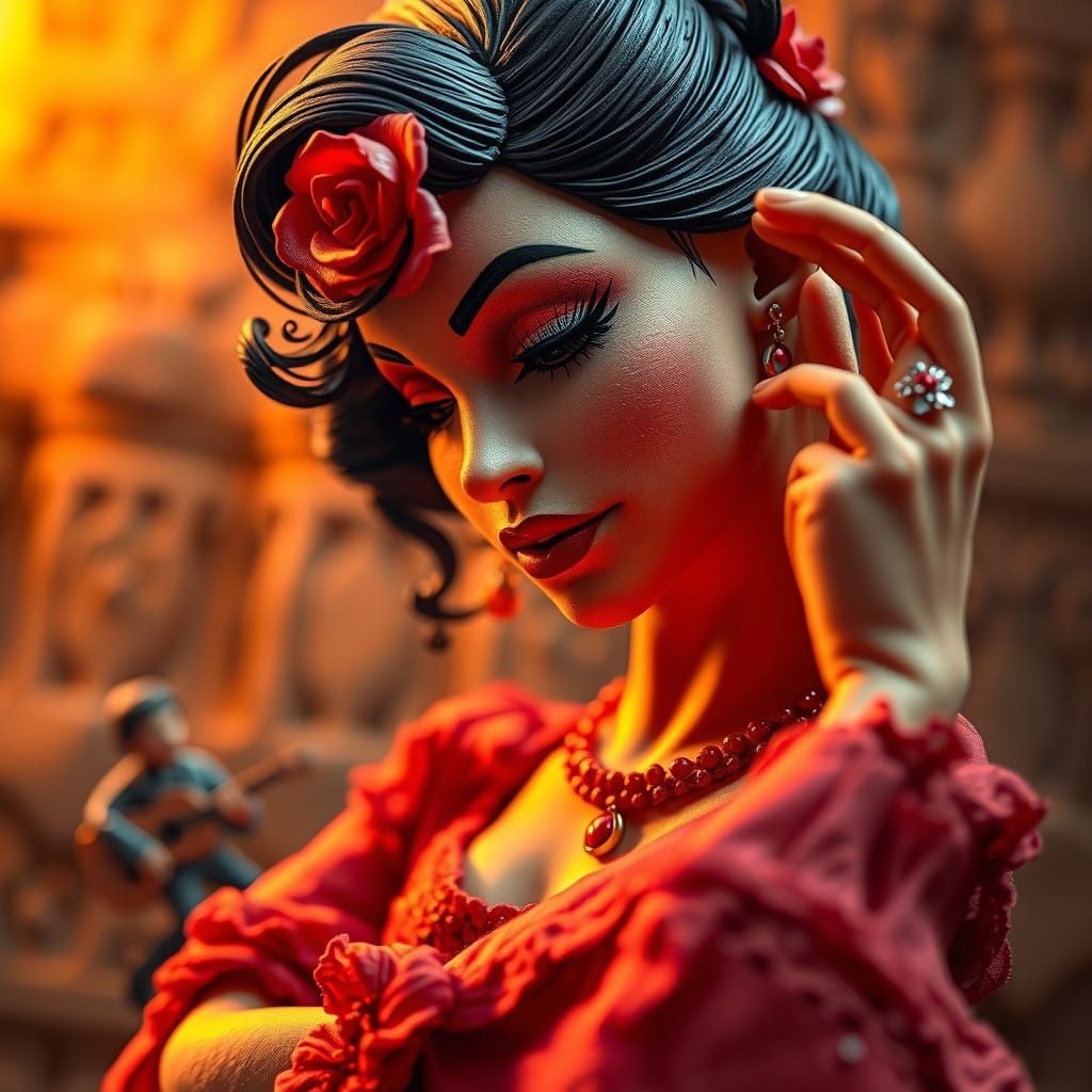 Elegant Flamenco Dancer in Intricate Polymer Clay Art