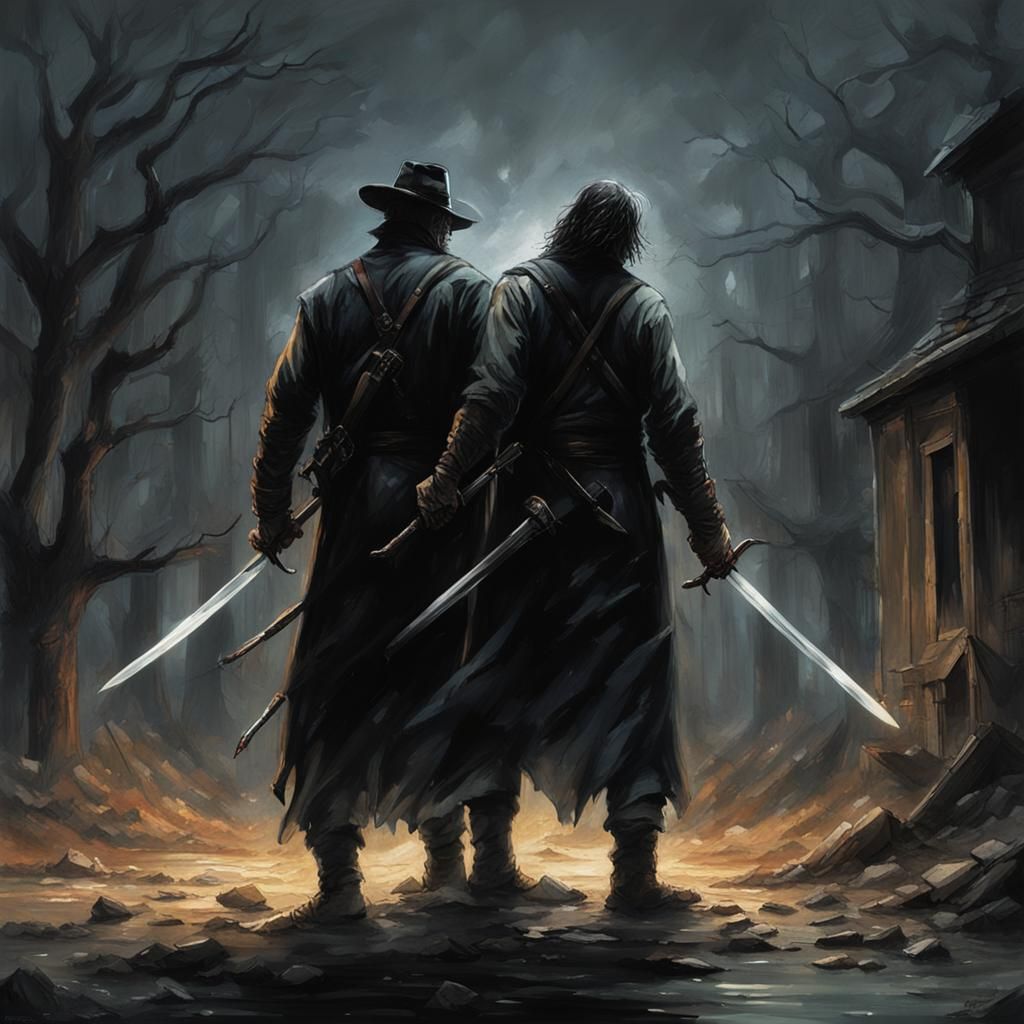 Dead Men Engage in Futile Duel in a Dark, Surreal Landscape