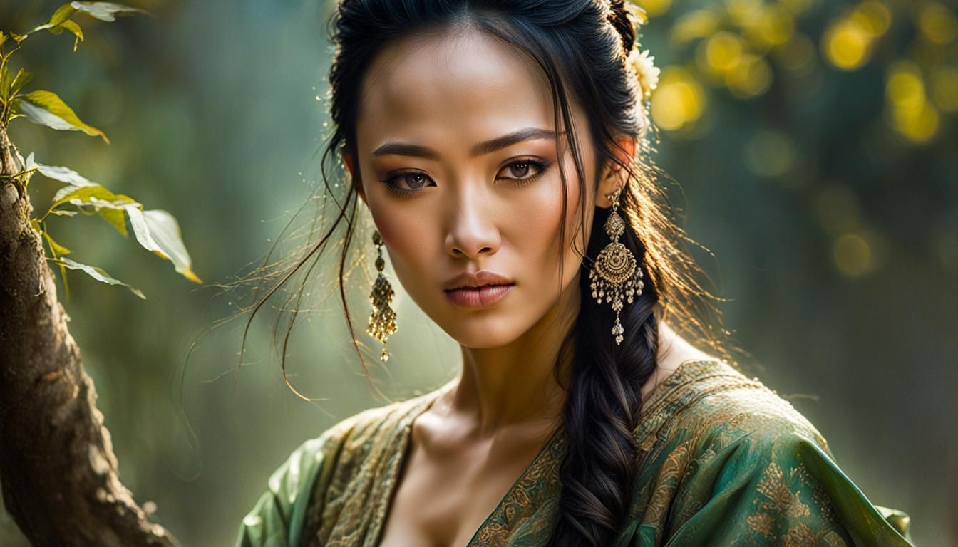 Elegant Actress in a Dreamy Bokeh Background