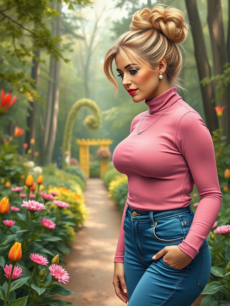 Curvy Botanic Garden Explorer in Whimsical Art