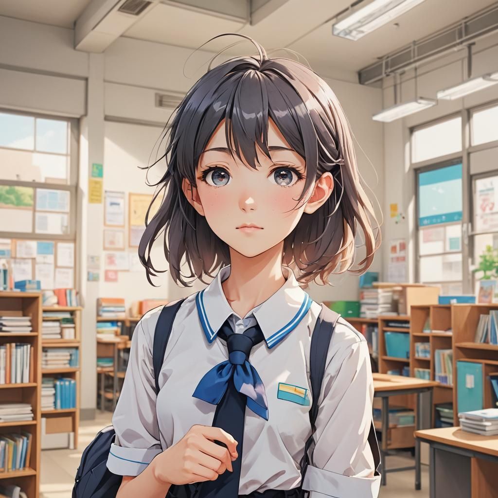 Beautiful Androgynous Schoolgirl in Vibrant Anime Style