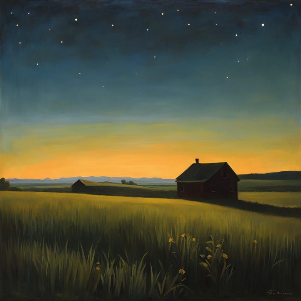 Glimmering Twilight Meadow Inspired by Edward Hopper