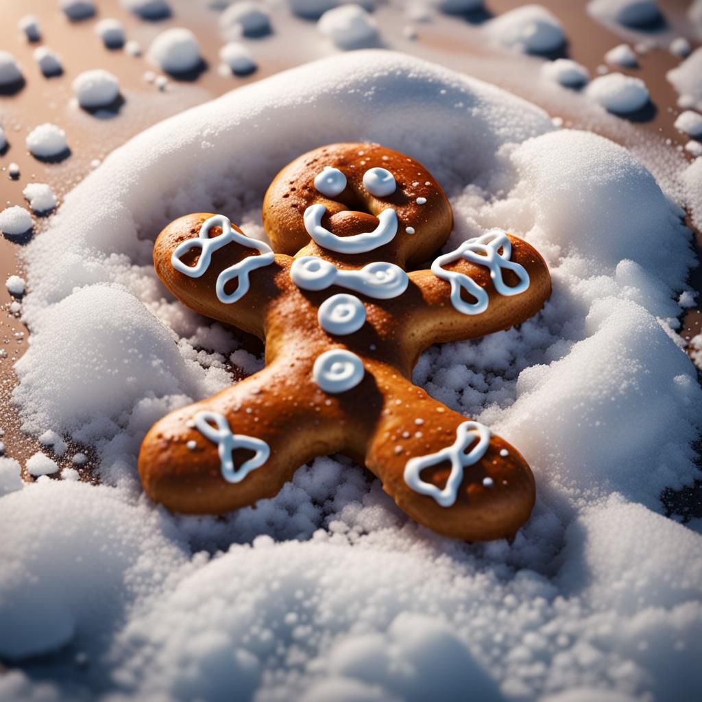 Hyperrealistic Pretzel Gingerbread Man in a Bed of Salt