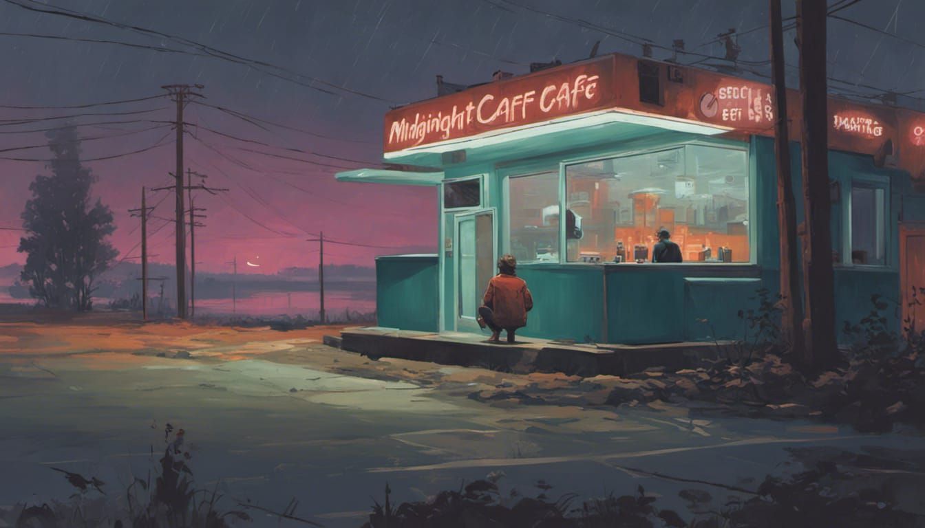 Midnight Cafe in a Cyberpunk Setting