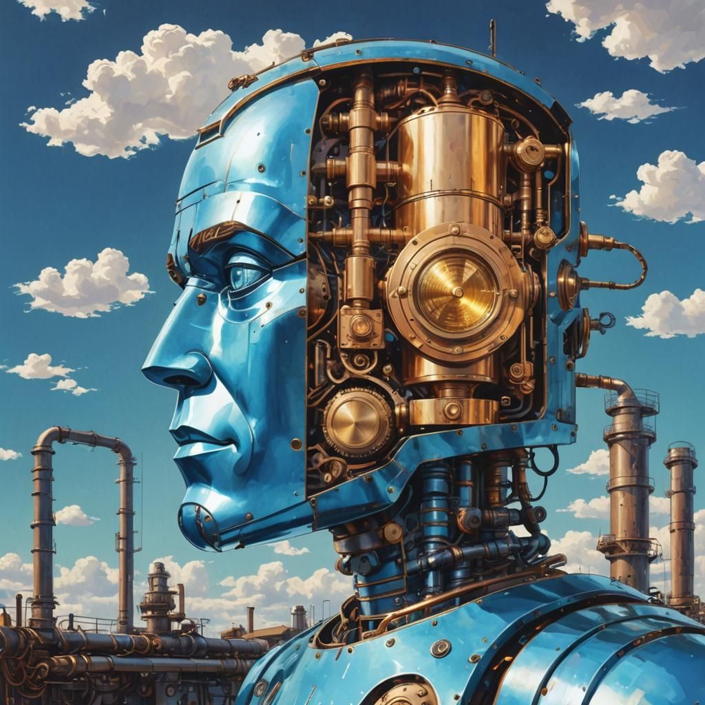 Steampunk Cyborg Robot Man in Industrial Splendor