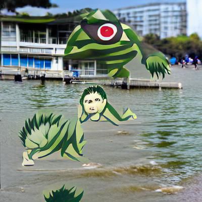 Mysterious Gold Duck Amidst Ancient Temple Ruins in a Waterc...