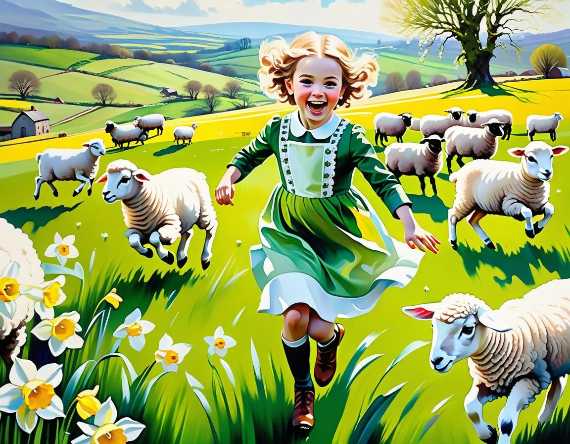 Serene Spring Farm Scene in Vibrant Oil Painting Style