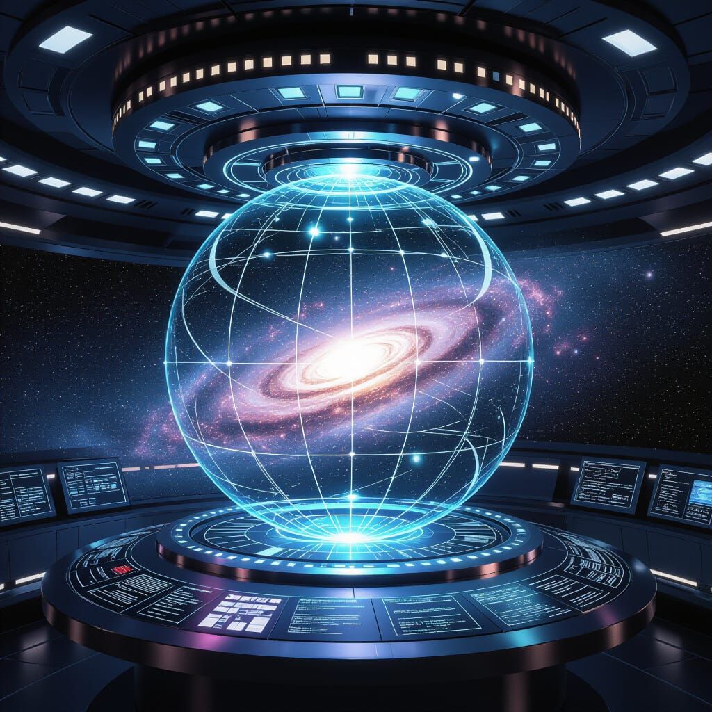 UFO Control Room with Galaxy Navigation Sphere
