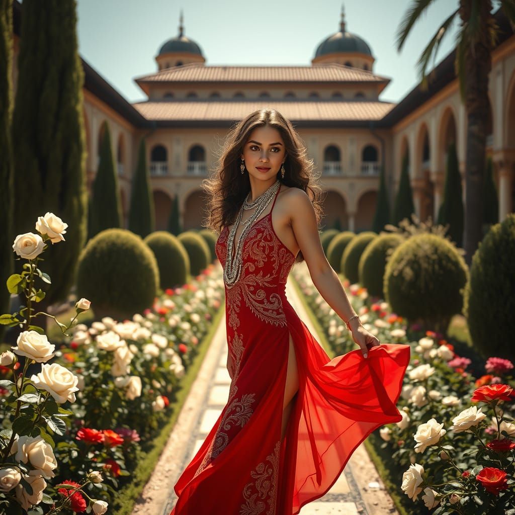 Glamorous Gypsy Goddess in 1920s Alhambra Garden