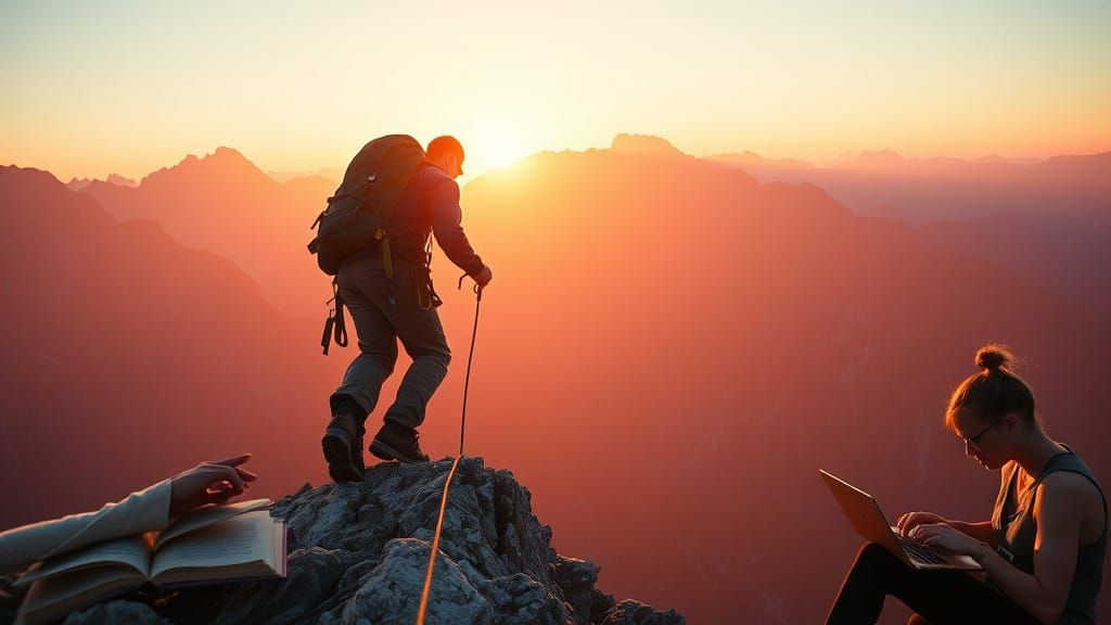 Mountain Sunrise with Climber