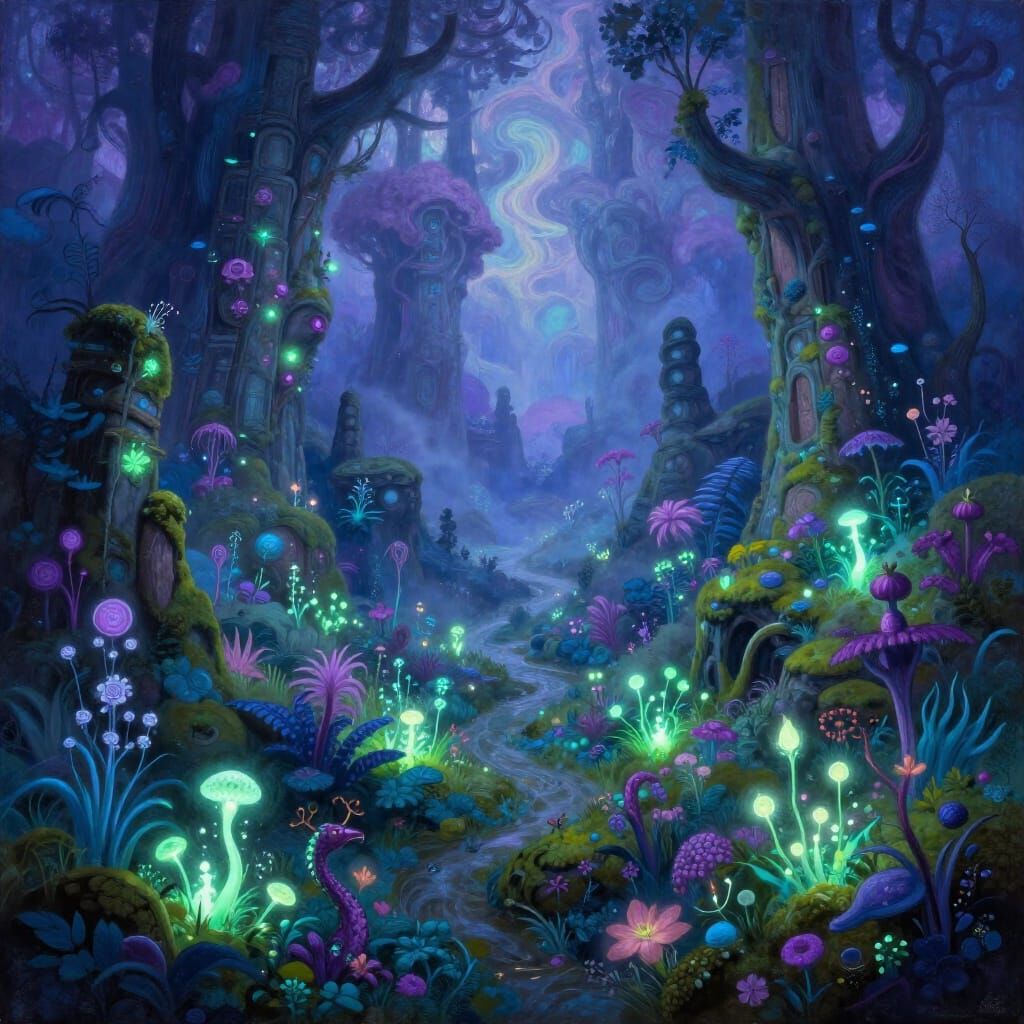 Enchanting Bioluminescent Valley Painting