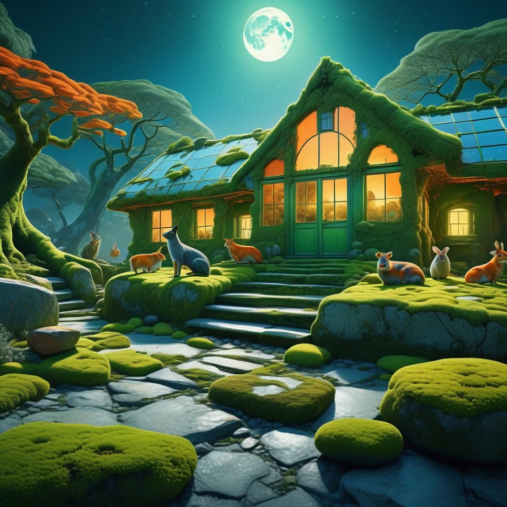 Surreal Fantasy World with Green House and Dual Exposure