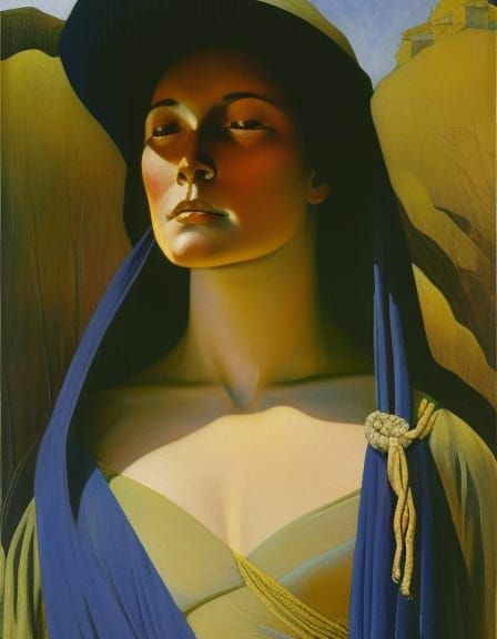 Enigmatic River Goddess in Blue Robes