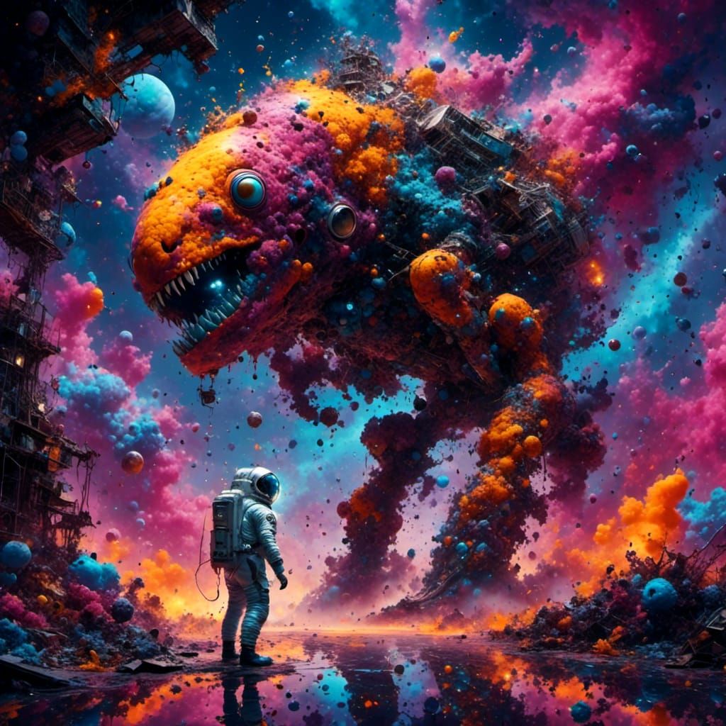 Cyberpunk Fantasy Space Monster in Graffiti Art