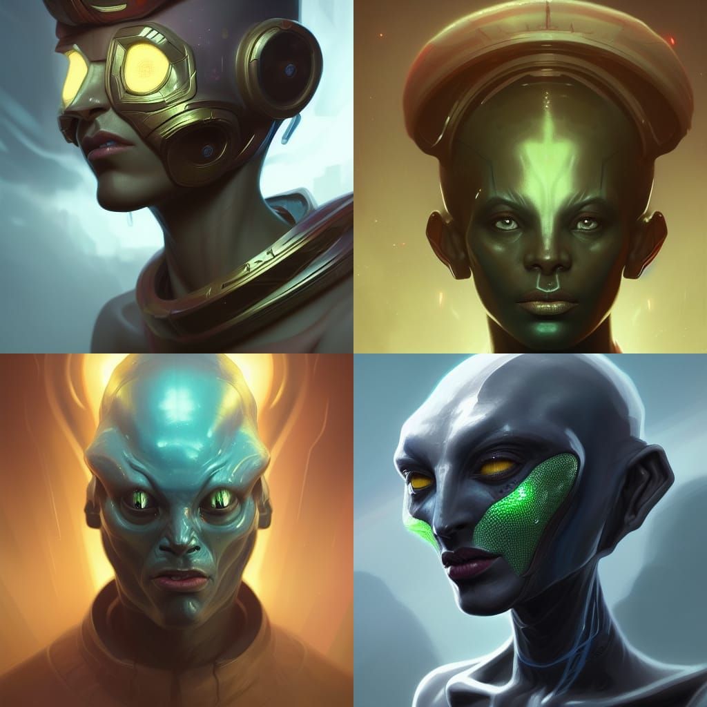 Ethereal Sassani Alien Portrait in Vibrant Triadic Colors