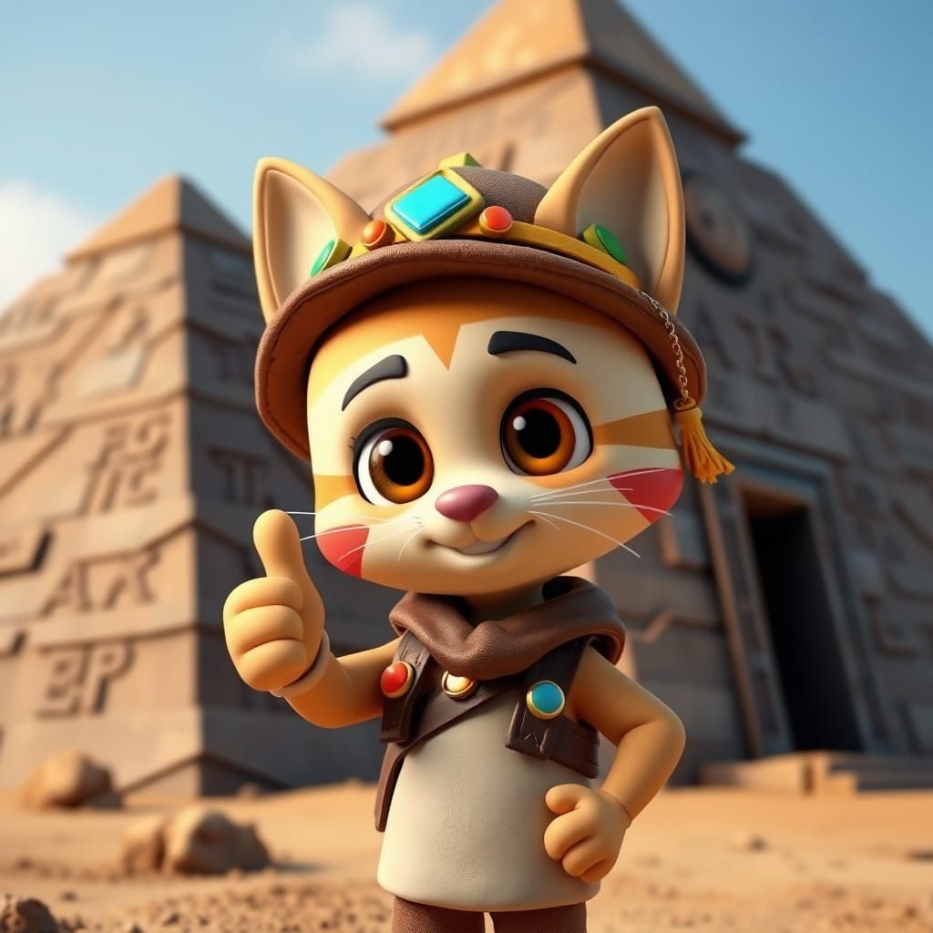 Chibi Adventurer Stands Before Ancient Egyptian Pyramid