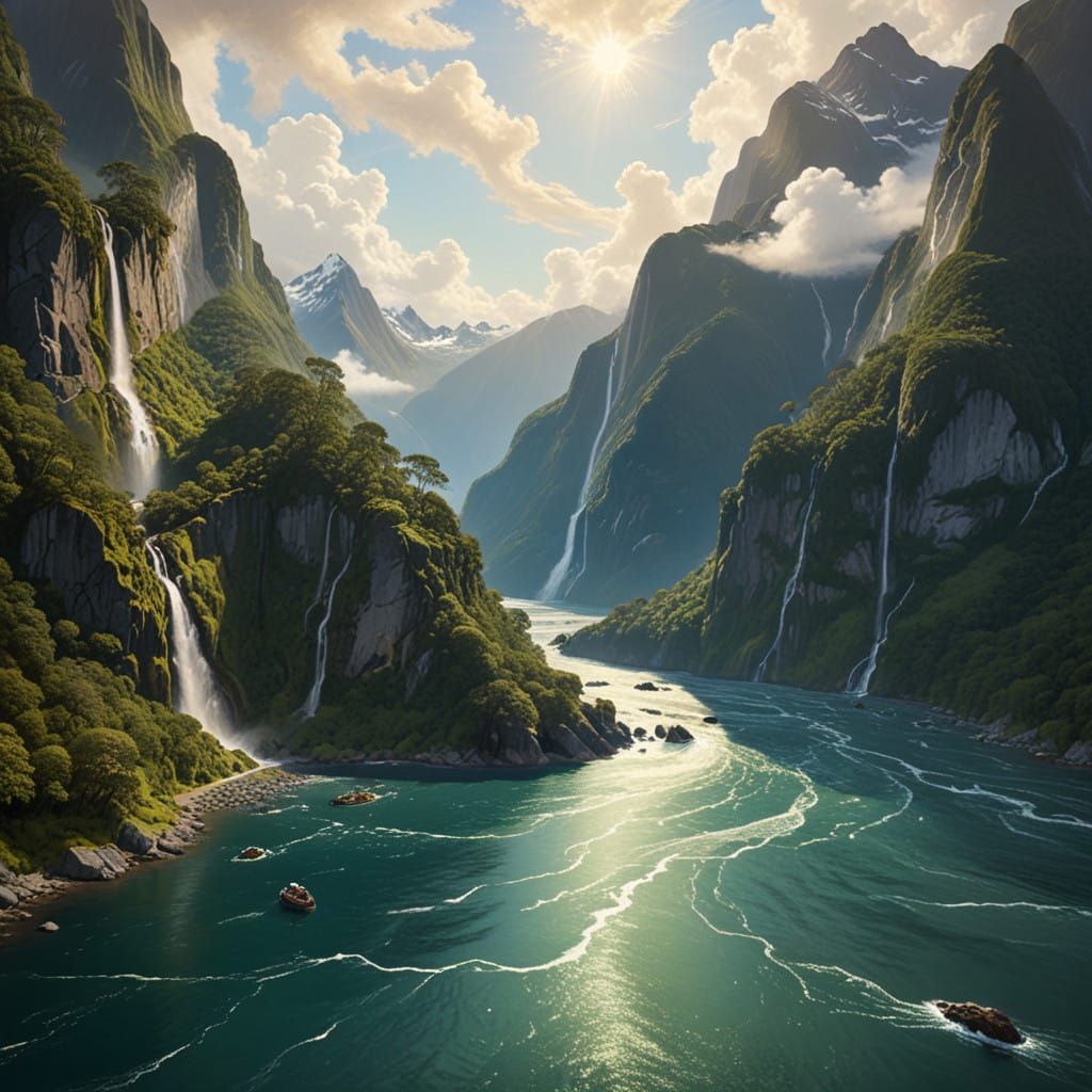 Majestic Milford Sound Fjord Landscape in Fantasy Style