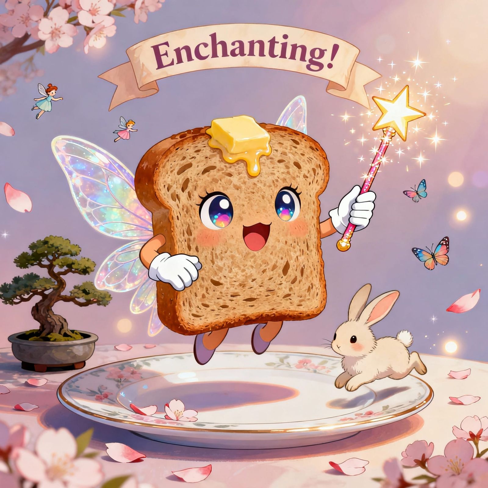 Adorable Animated Rye Toast in Fairy Costume with Bunny