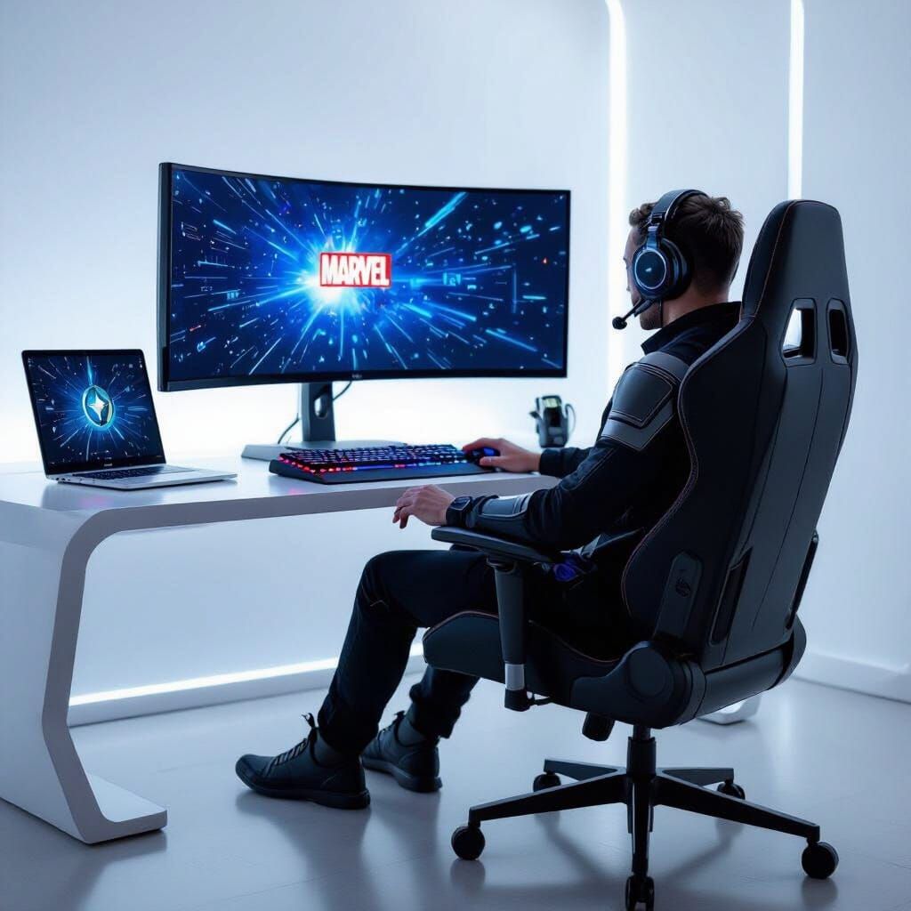 Marvel Gamer in Futuristic High-Tech Setup