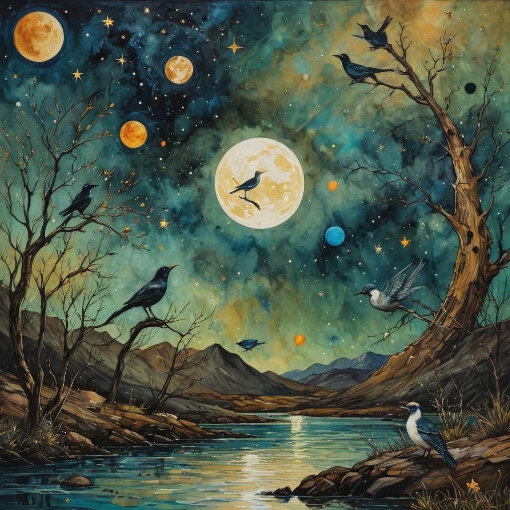 Surreal Cosmic Masterpiece in Retrofuturistic Impressionism