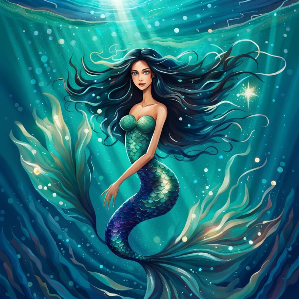 Luminous Underwater Mermaid Dances with Radiant Light