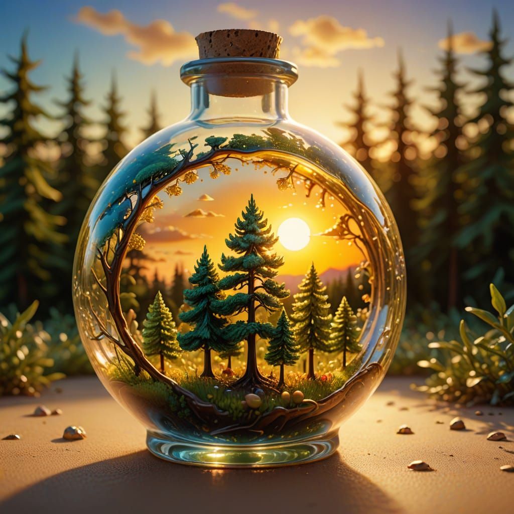 Surreal World in a Bottle: Dreamlike Oil Painting