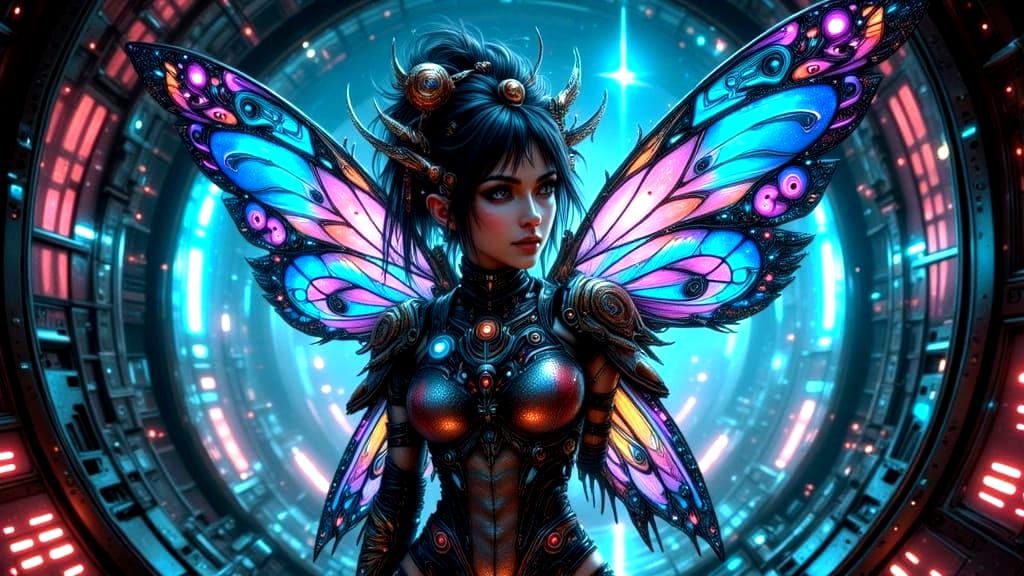 Arabian Cyborg Fairy Punk Astronaut in Cyberpunk Style