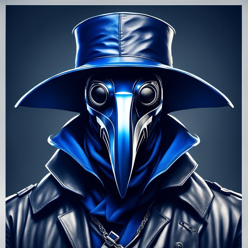 Dark Blue Plague Doctor in Futuristic Garb