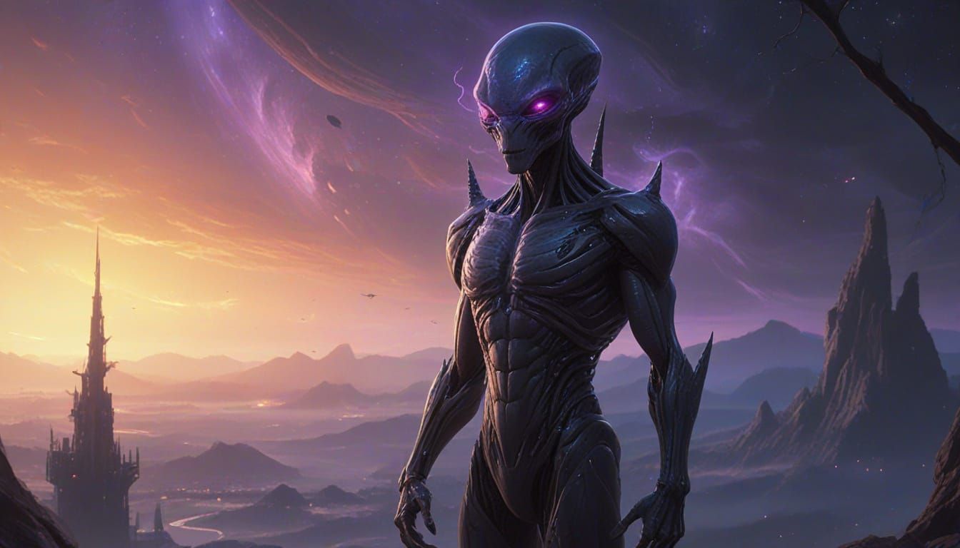 Ethereal Alien Concept Art with Nebula Background