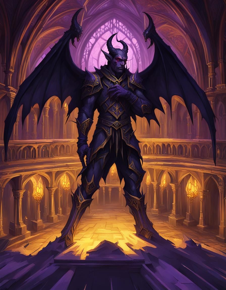 Dark Winged Devil in Gothic Cathedral