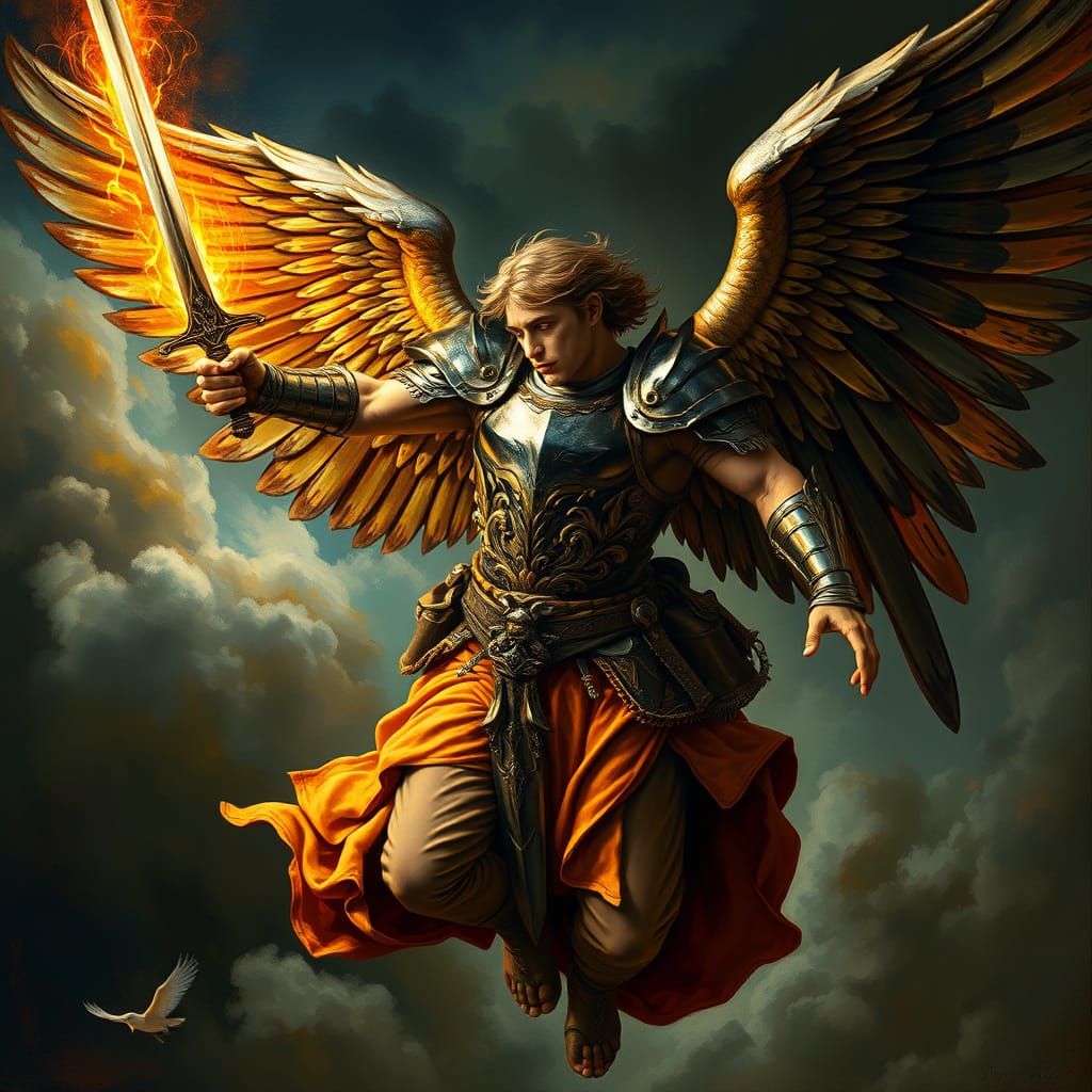 Angel Descends from Heaven in Renaissance Armor