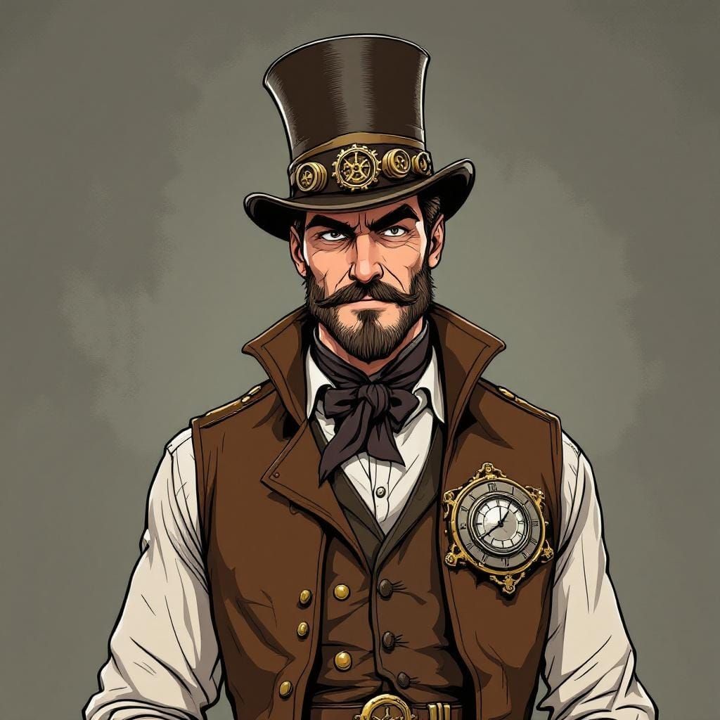 Steampunk Gentleman Portrait in Animated Style