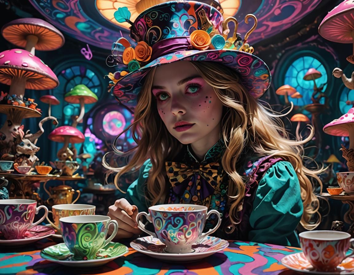 Alice's Neon Wonderland: Psychedelic Surrealism