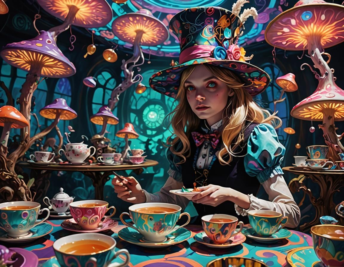 Psychedelic Tea Party in Neon Wonderland