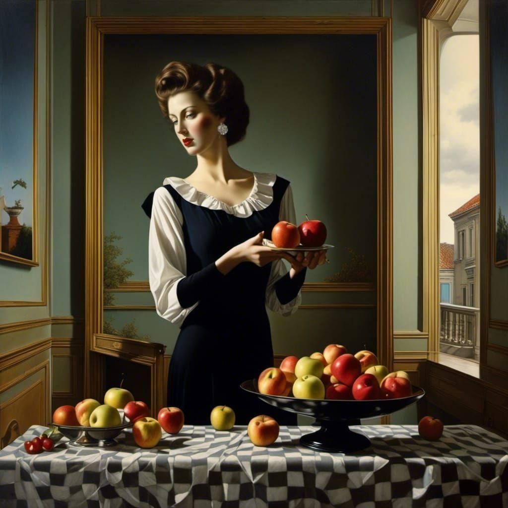 Beautiful Woman Reaches Out of Surrealistic Painting to Grab...
