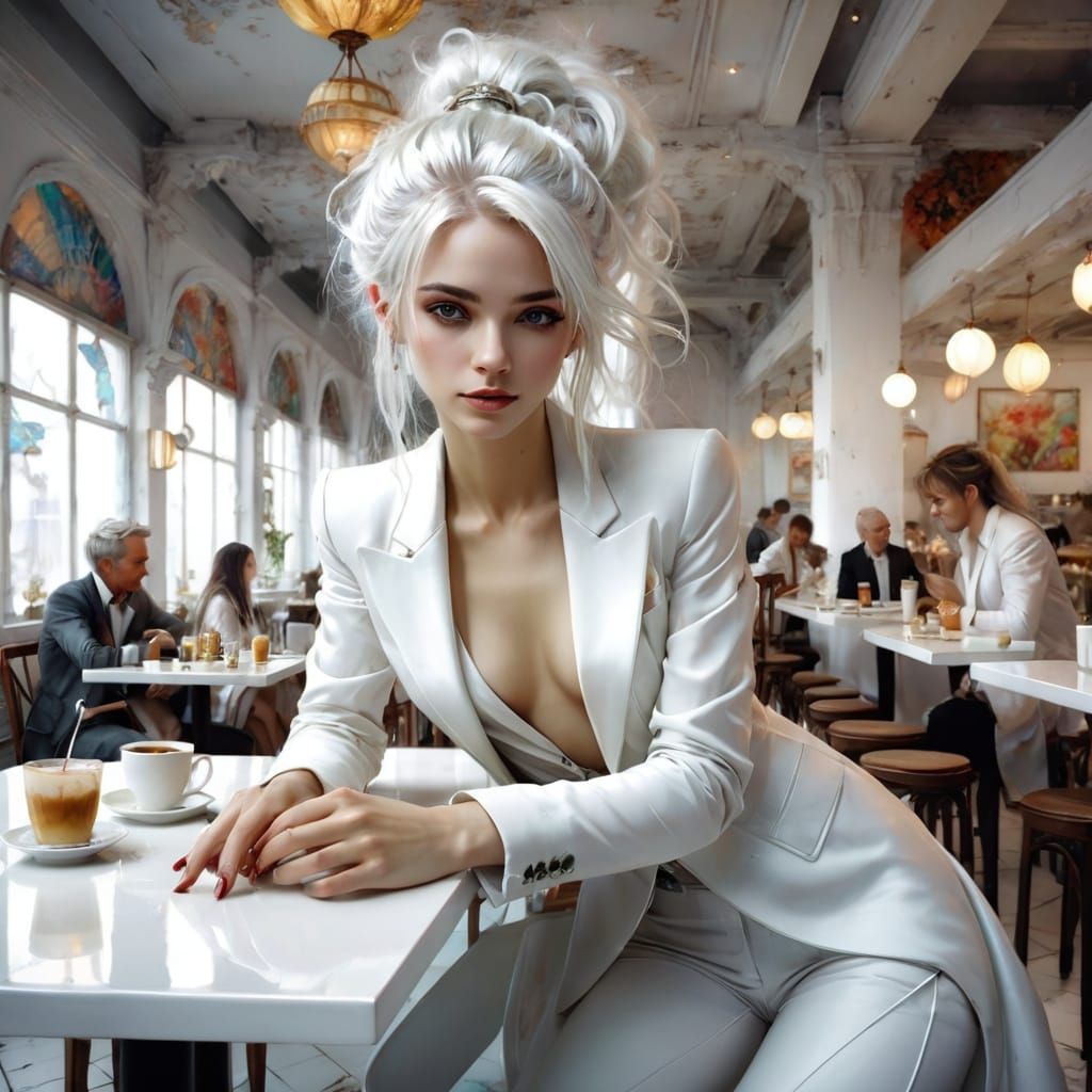 Fairytale Woman in White Silk Suit