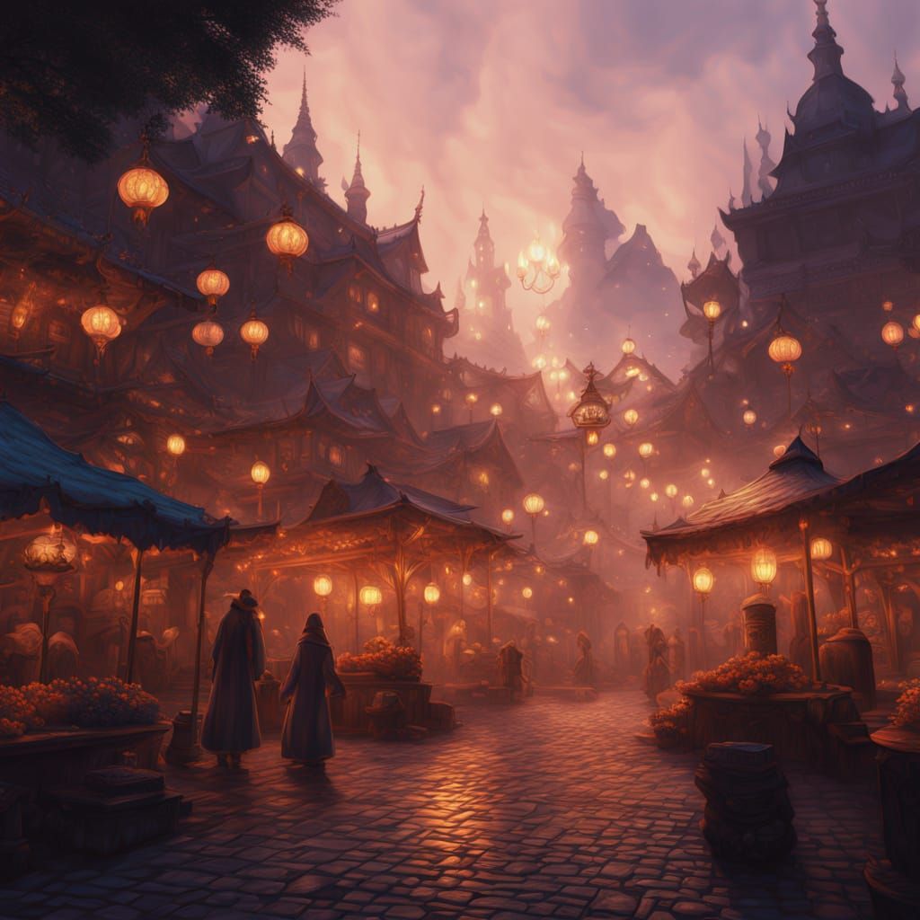 Enchanted Night Market in a Mystical Realm