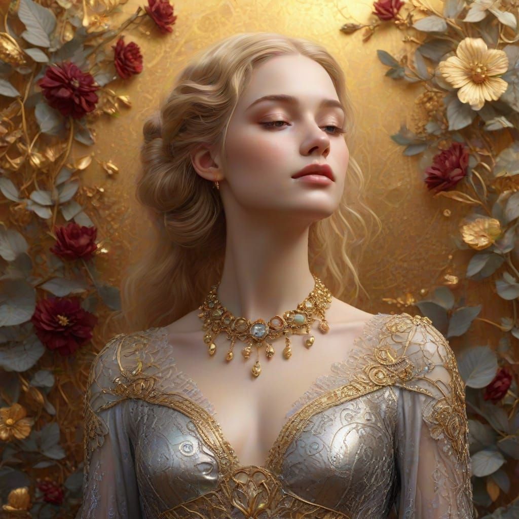 Ethereal Golden Goddess in Iridescent Gown