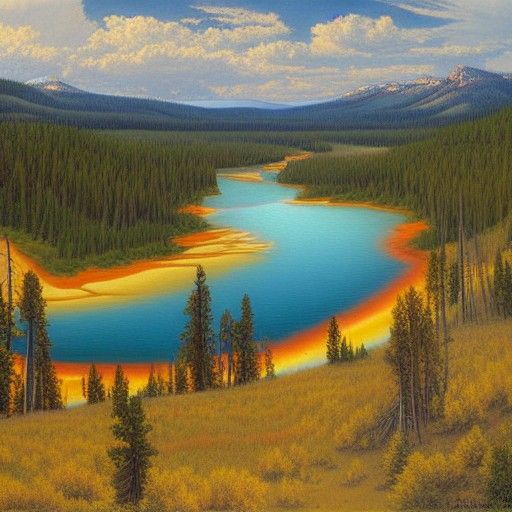 Yellowstone Landscape in Traditional Oil Painting