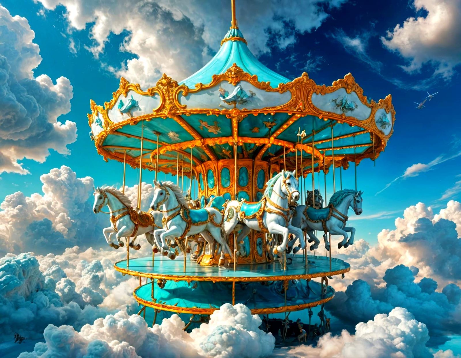 Utopian Cloud Carousel in Ethereal Skyscape