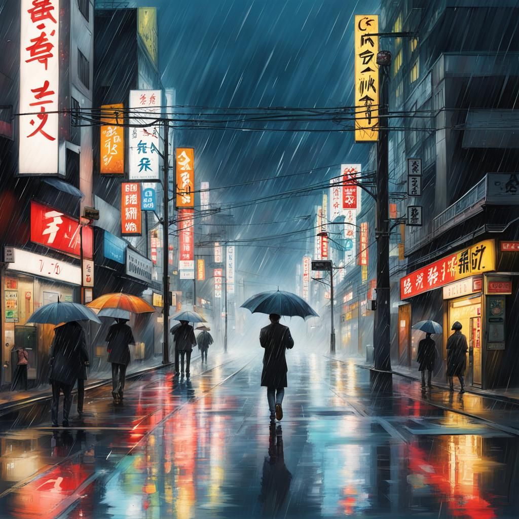 Glistening Rainy Streets in Hyperrealistic Japan